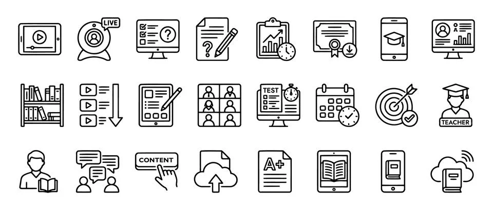 Online Education E Learning Courses Virtual Classroom and Student Study Lin.. Stock Illustration