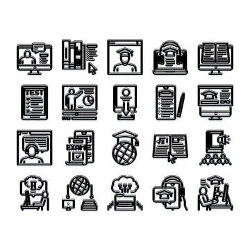 Online education e learning digital classroom icons set Illustrazione stock