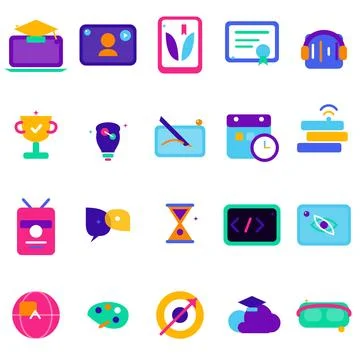 Online Education E-Learning Digital Classroom and Virtual Training Vector Set Stock Illustration