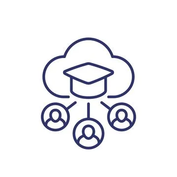 Online education, e-learning icon with students 스톡 일러스트