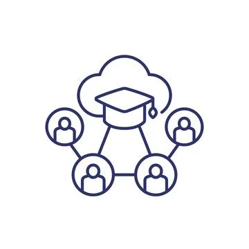Online education, e-learning icon with students 스톡 일러스트