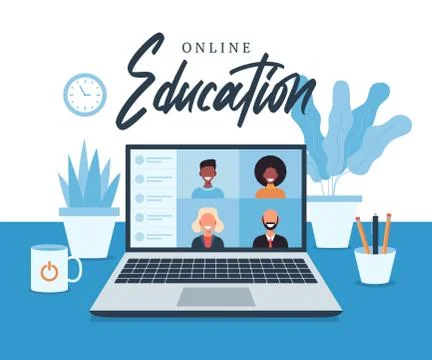Online education, e-learning, online course concept, home school vector illus イラスト素材