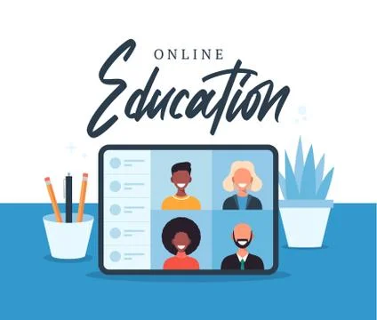 Online education, e-learning, online course concept, home school vector illus Stockillustratie