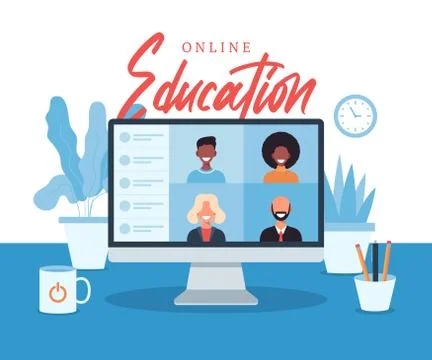 Online education, e-learning, online course concept, home school vector illus Stockillustratie