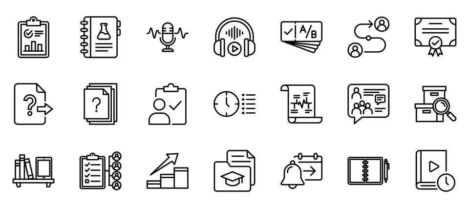 Online Education Elearning School Course Linear Vector Line Icon Set Stock Illustration