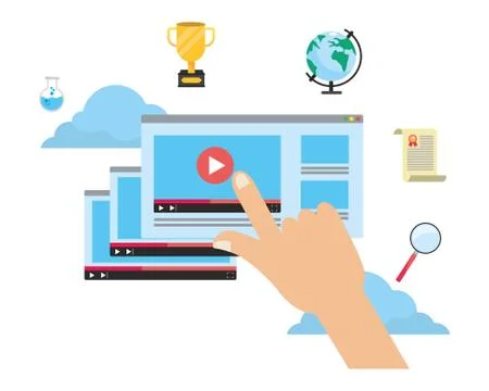 Online education elements cartoon Illustrazione stock