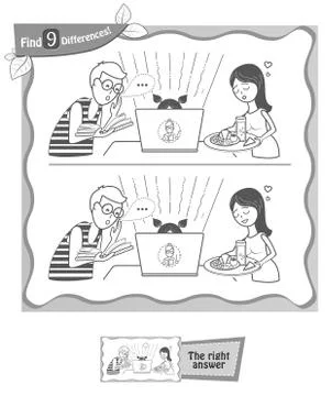 Online education find 9 differences  black Stock Illustration