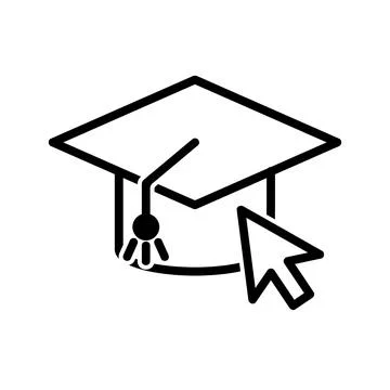 Online education flat icon with cursor. Pictogram for web. Line stroke. Isola Stock Illustration