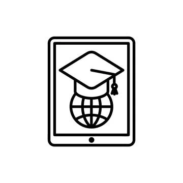 Online education flat icon. Learning pictogram for web. Line stroke. Isolated Stock Illustration