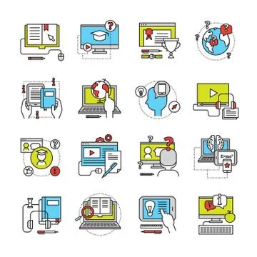 Online Education Flat Icon Set Stock Illustration