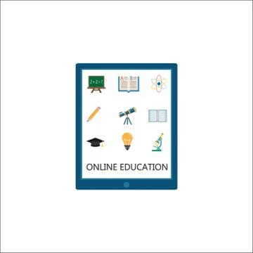 Online education flat icon set, E-learning Stock Illustration