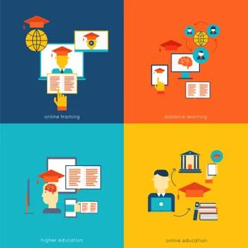 Online education flat 库存插图