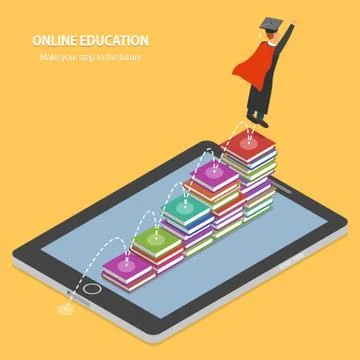 Online Education Flat Isometric Concept. Illustrazione stock