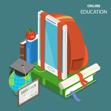 Online education flat isometric low poly vector concept Stock-Illustration