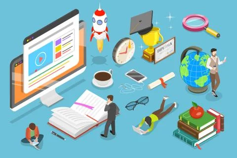 Online education flat isometric vector concept. Stock Illustration