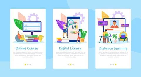Online education, flat mobile web page set, vector illustration. Learning at Stock Illustration