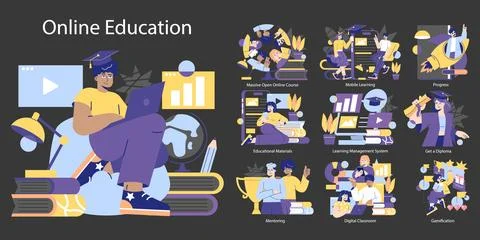 Online Education. Flat Vector Illustration 스톡 일러스트