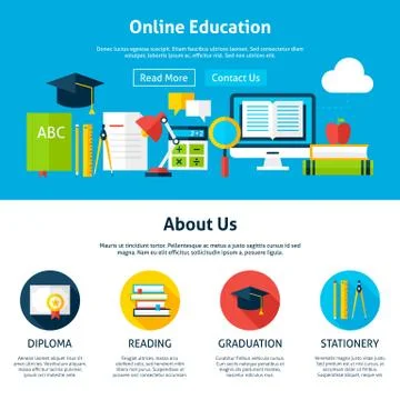Online Education Flat Web Design Template Illustrazione stock