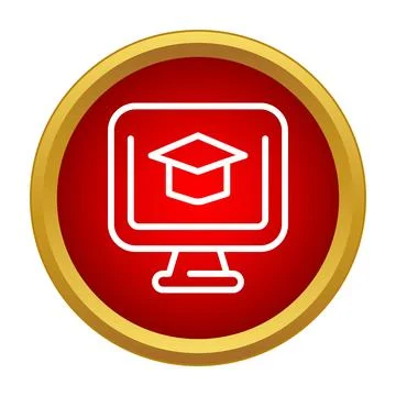 Online education graduating cap on computer monitor Illustrazione stock