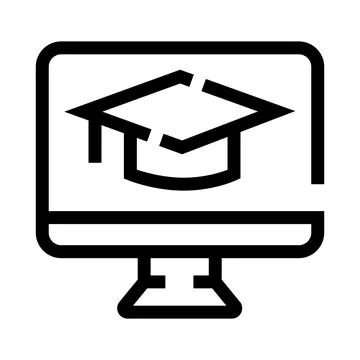Online education graduating cap on computer monitor Stock-Illustration