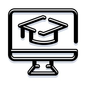 Online education graduating cap on computer monitor icon 库存插图