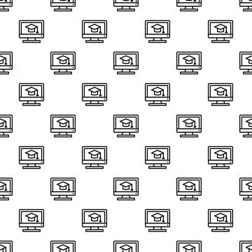 Online education graduating cap computer monitor pattern Stock Illustration