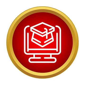 Online education graduation cap on computer monitor icon Stock Illustration
