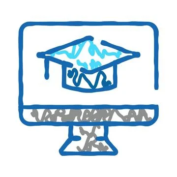 Online education graduation cap on computer screen Illustrazione stock