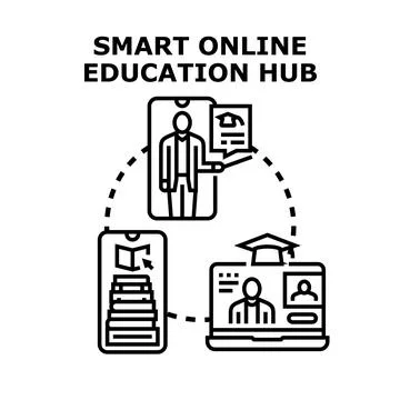 Online education hub connecting remote learning platforms 스톡 일러스트