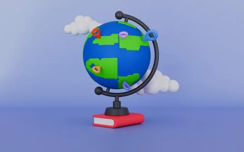 Online education icon, Back to school, Globe stand with map pin on a book Stock Illustration