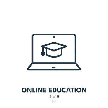 Online Education Icon. E-learning, Distance, Virtual. Editable Stroke. Simp.. Stock Illustration