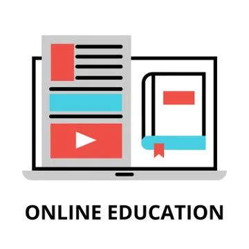 Online education icon, flat thin line vector illustration Stock-Illustration