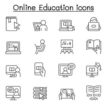 Online education icon set in thin line style Illustrazione stock