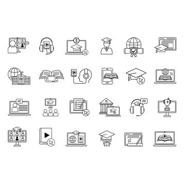 Online Education Icon Set. Vector Icons Online School, Mentor, Learning Pla.. Stock Illustration