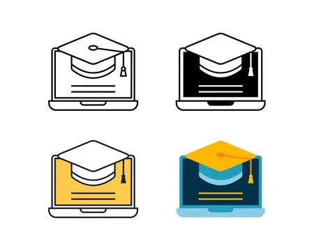 Online education icon vector design in 4 style line, glyph, duotone, and flat Illustrazione stock