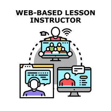 Online education instructor conducting virtual learning lesson Illustrazione stock