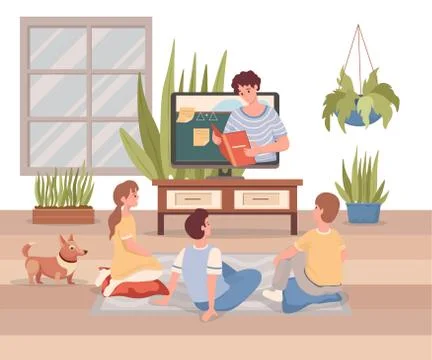 Online education, internet learning vector flat cartoon illustration. Distant Stock Illustration