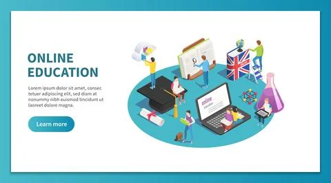 Online education isometric concept. Internet studying and web course. Learn.. 스톡 일러스트