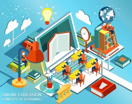 Online education Isometric flat design. The concept of learning Stock Illustration