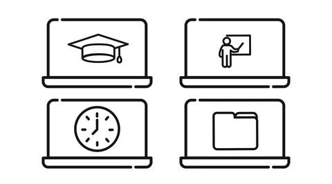 Online education laptop computers vector icons set Illustrazione stock