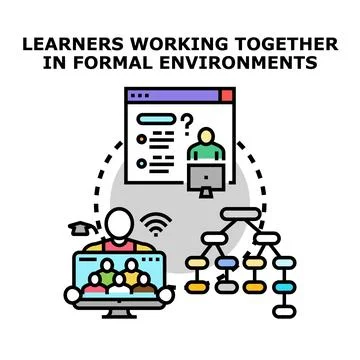 Online education learners working together in collaborative learning enviro.. Illustrazione stock