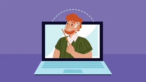 Online education for learning and knowledge concept, male teacher on laptop.. Stock Footage 338315925