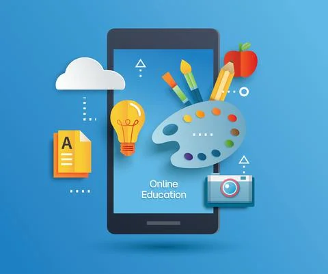 Online education learning on computer. Learning at home with social distancin Stock Illustration