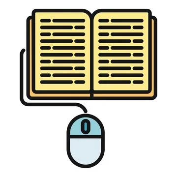 Online education learning with a computer mouse and book Illustrazione stock