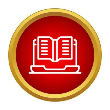 Online education learning ebook reading on laptop icon Stock Illustration