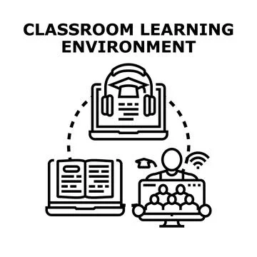 Online education learning environment connecting digital devices Ilustración de archivo