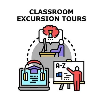 Online education learning exploring virtual classroom tours 库存插图