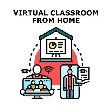 Online education learning from home concept enjoying distance learning Stock Illustration