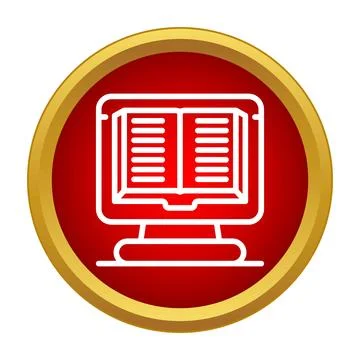 Online education learning icon displaying digital book on screen Illustrazione stock