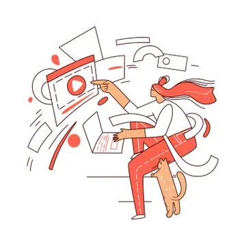 Online education, learning on a laptop vector abstract graphic concept. Girl Stock Illustration
